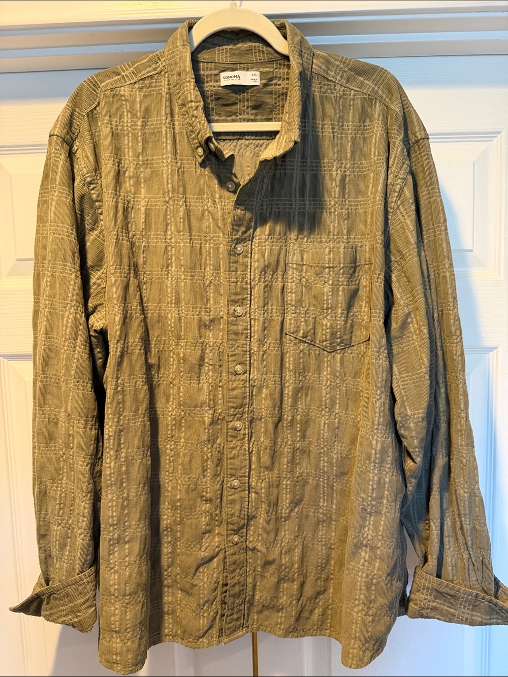 Sonoma Olive Green Textured Plaid Button-Down Shirt